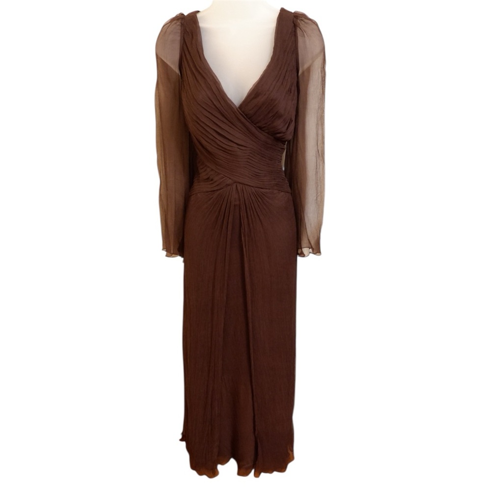 Tadashi Shoji Brown Ruched Wrap Gown